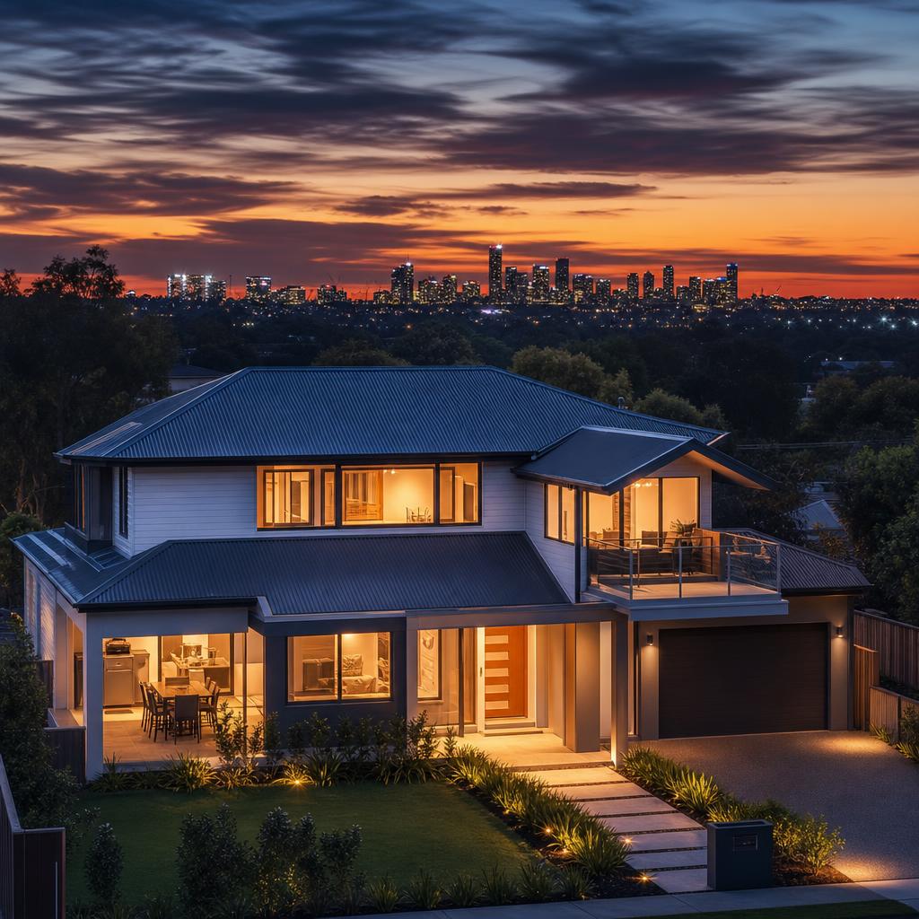 Modern Australian home at dusk