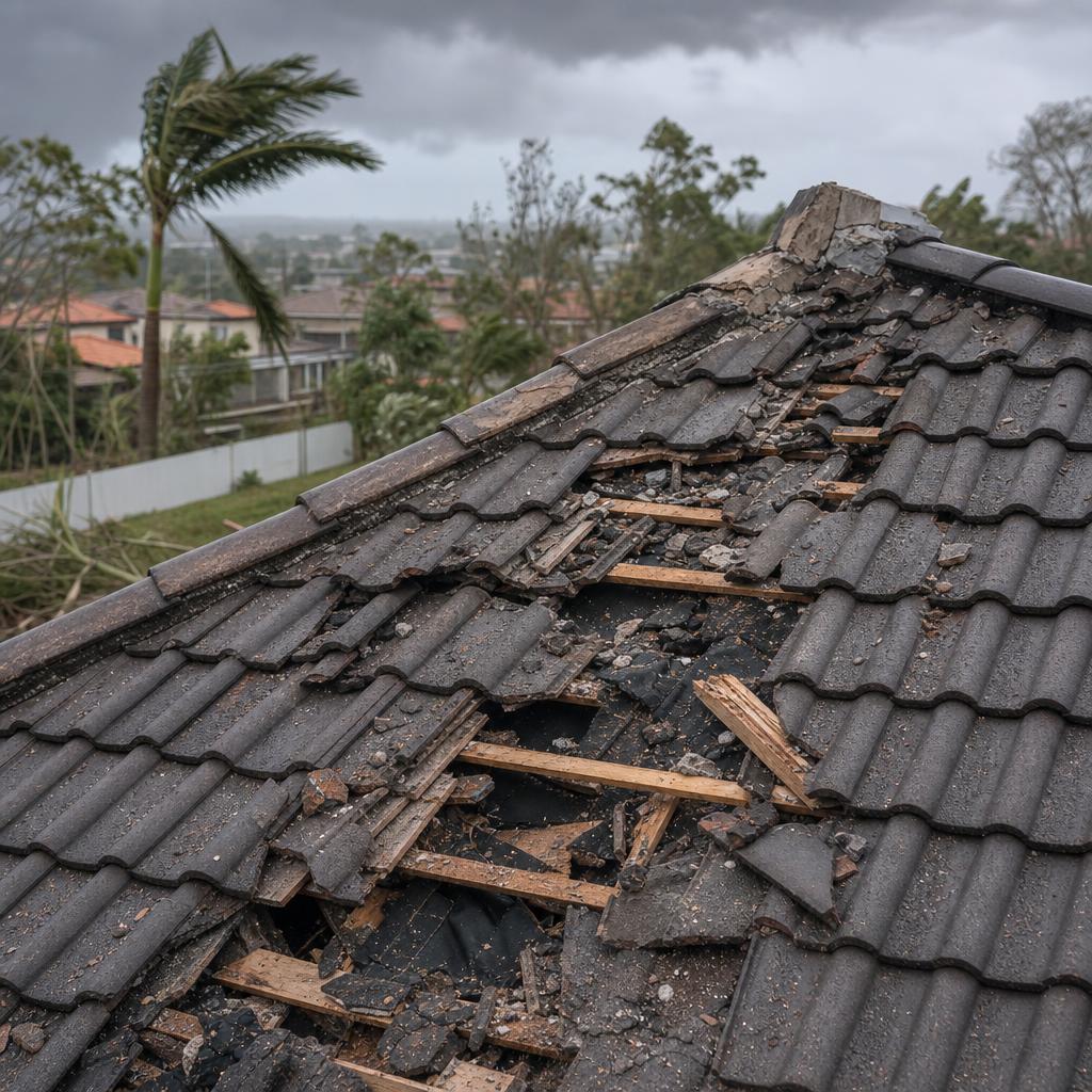 Storm damaged roof needing urgent repair